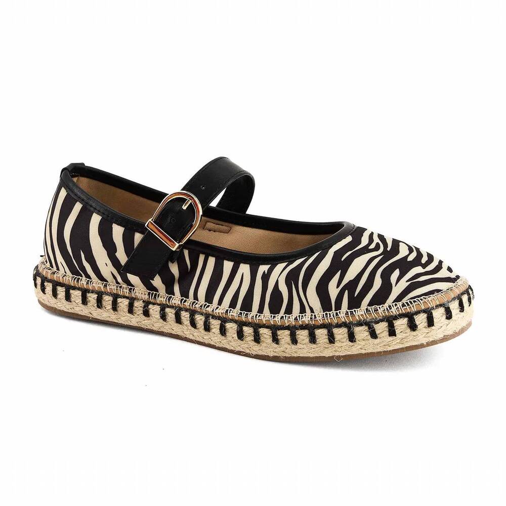 NEW ANDREA women's mary-jane flats in black/ animal print